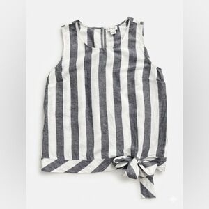 J. Crew Grey & White Vertical-Strip Tie-Hem Tank